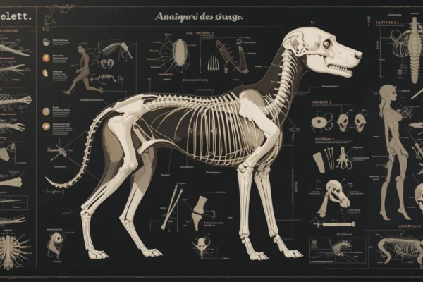 Poster Lehrtafel Hundeskelett - Anatomie des Hundes beschriftet