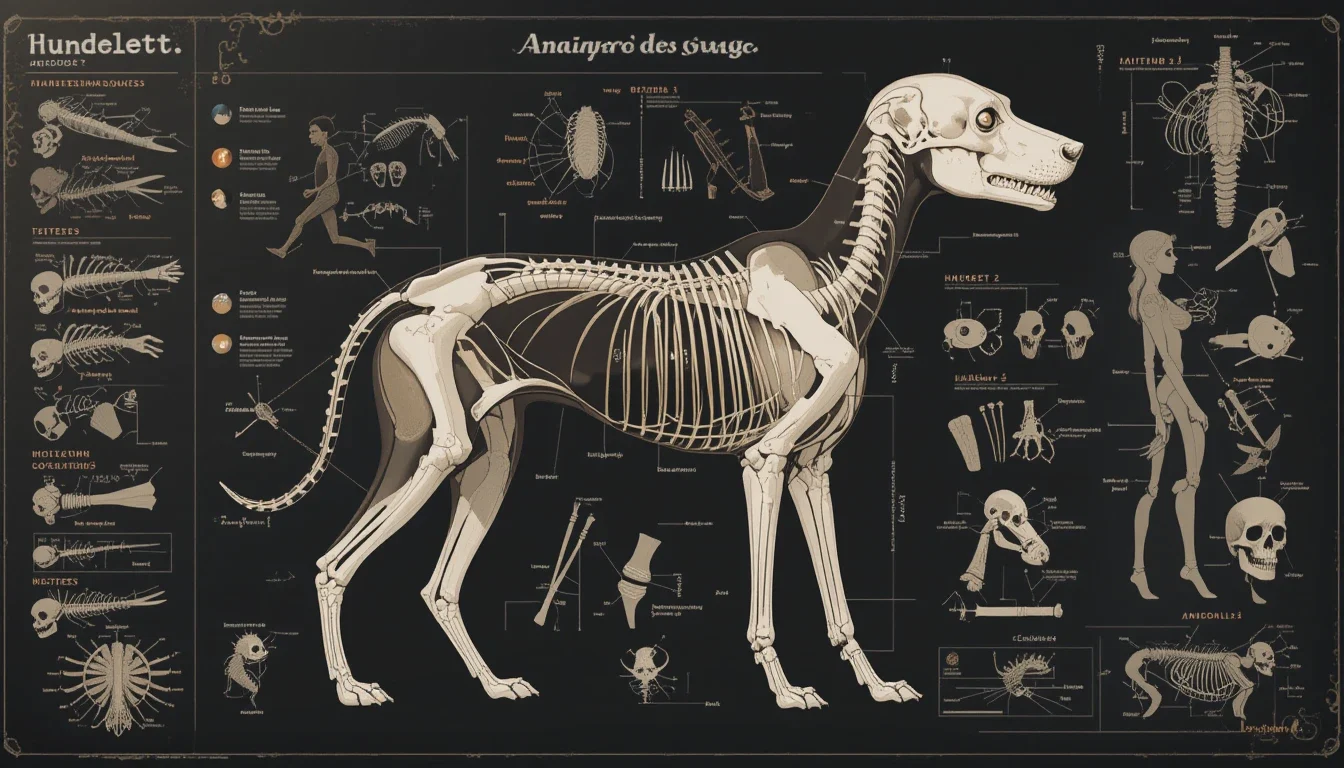 Poster Lehrtafel Hundeskelett - Anatomie des Hundes beschriftet